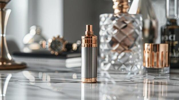 Elegante Parfümflaschen arrangiert auf Marmortisch